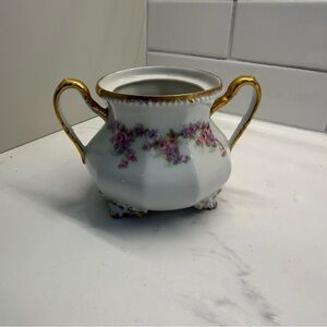 Antique Elite Works Limoges France Sugar Bowl – Pink Roses & Gold Gilt